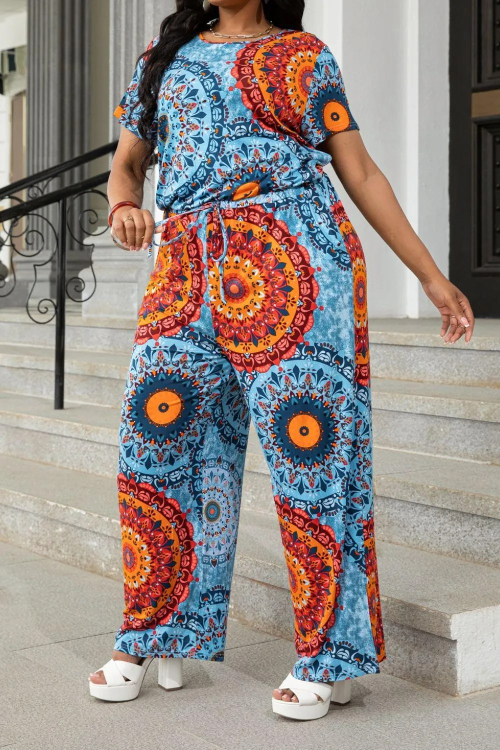 Hazel Blues® | Drawstring Waist Short Sleeve Jumpsuit