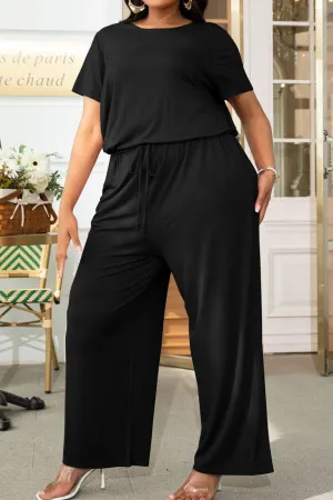 Hazel Blues® | Drawstring Waist Short Sleeve Jumpsuit