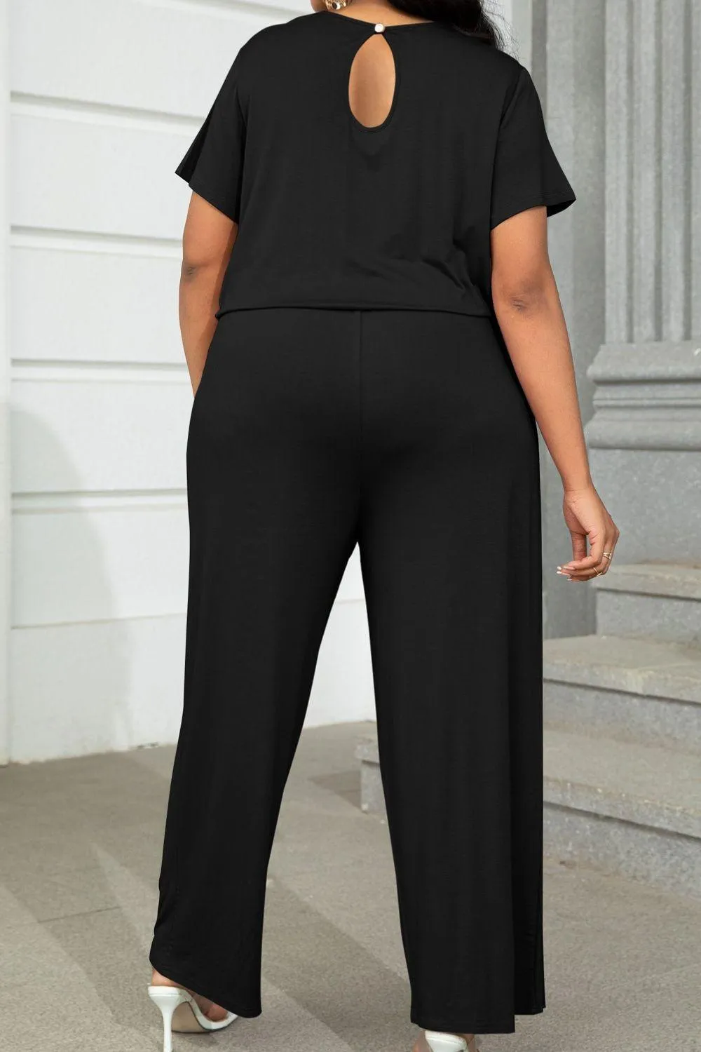 Hazel Blues® | Drawstring Waist Short Sleeve Jumpsuit
