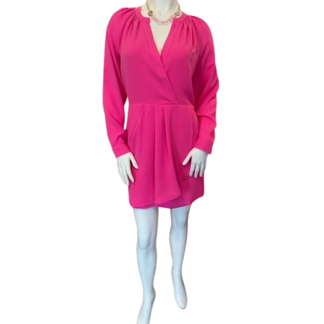 Hot pink faux wrap dress