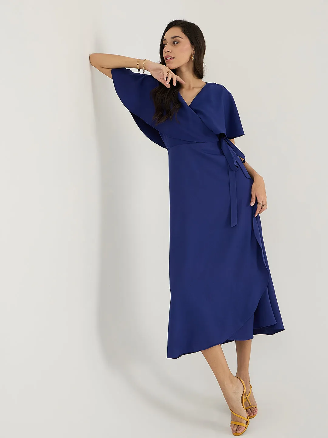 Ink Blue Wrap Formal Maxi Dress
