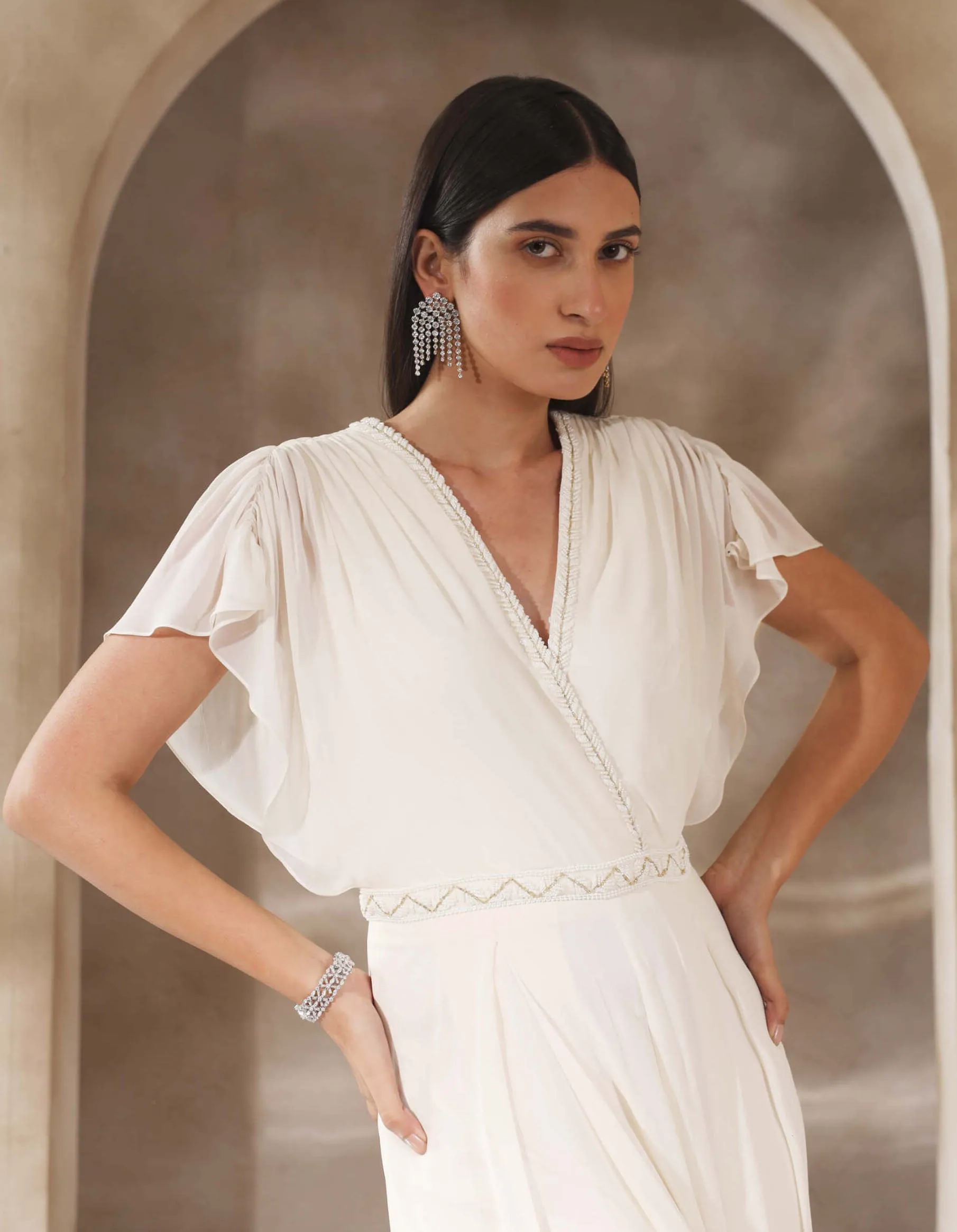 Ivory draped jumpsuit