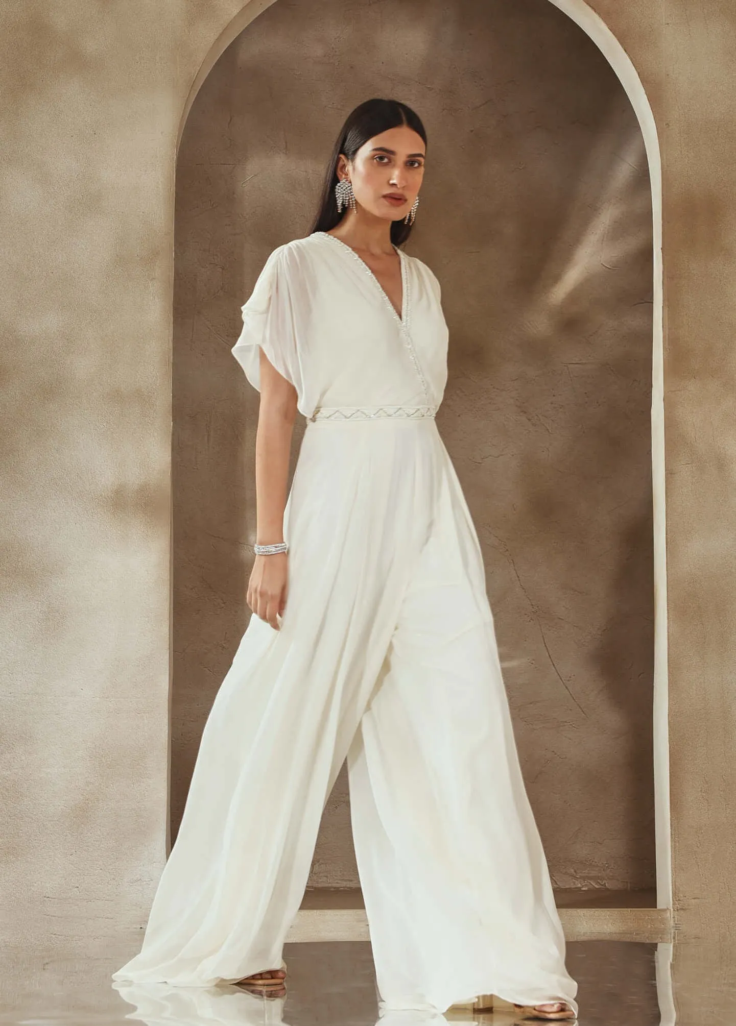 Ivory draped jumpsuit