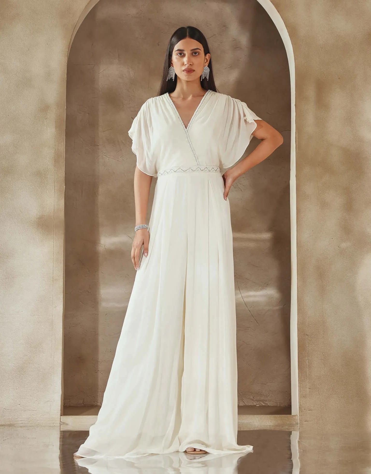 Ivory draped jumpsuit