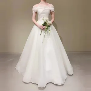 Ivory Wedding Dress Off-Shoulder Floor Length Short Sleeves