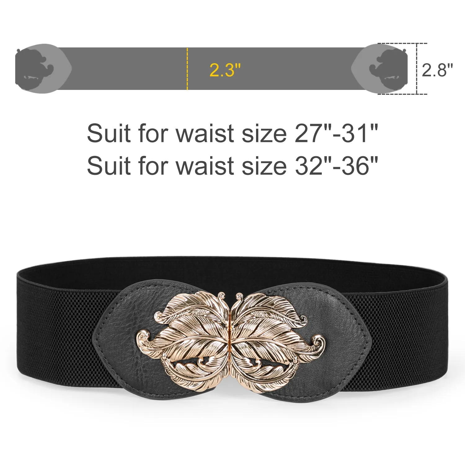 JASGOOD Women Vintage Elastic Belt,Stretch Dress Waistband for Ladies,Cute Waist Belt with Gold Leaf Buckle,2.3Inch Wide