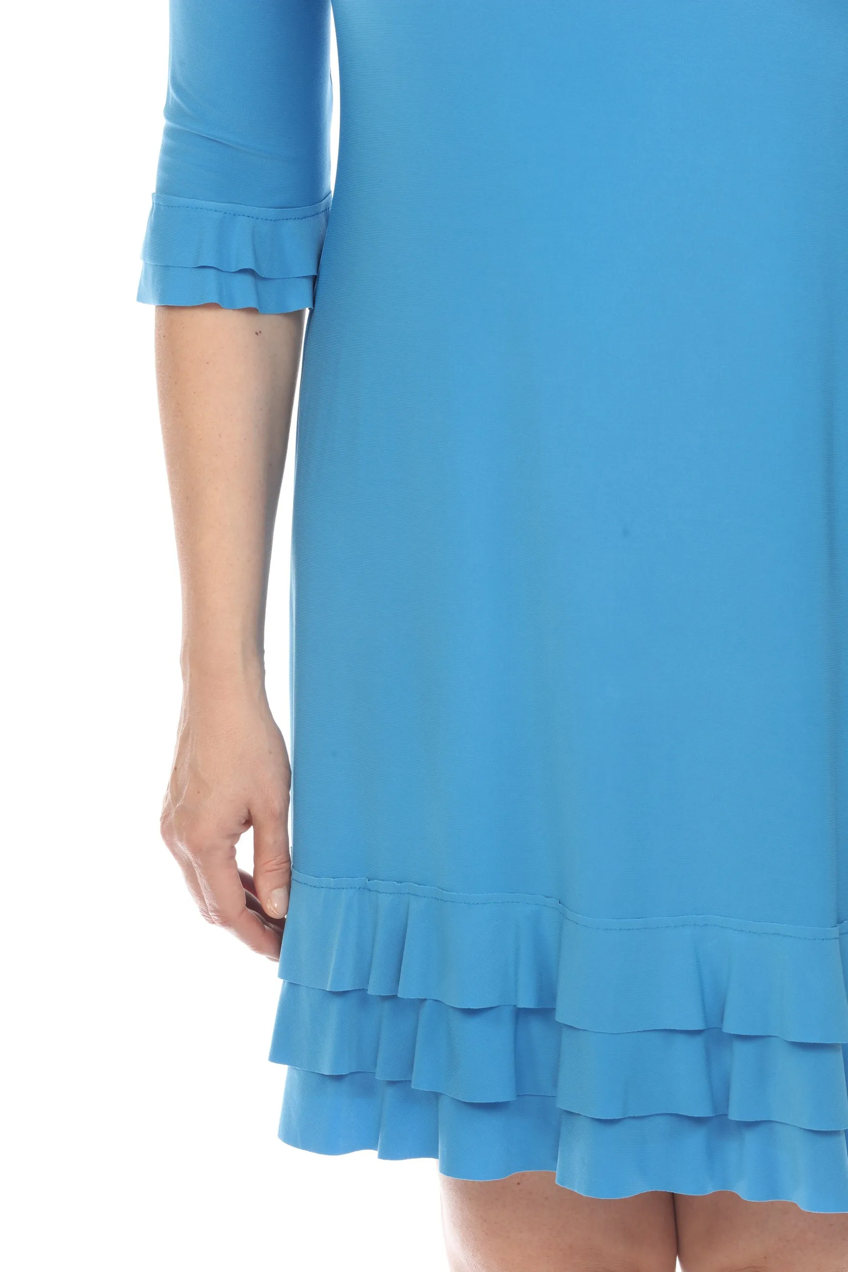 Joseph Ribkoff French Blue Tiered Ruffles 3/4 Sleeve A-Line Dress 241202