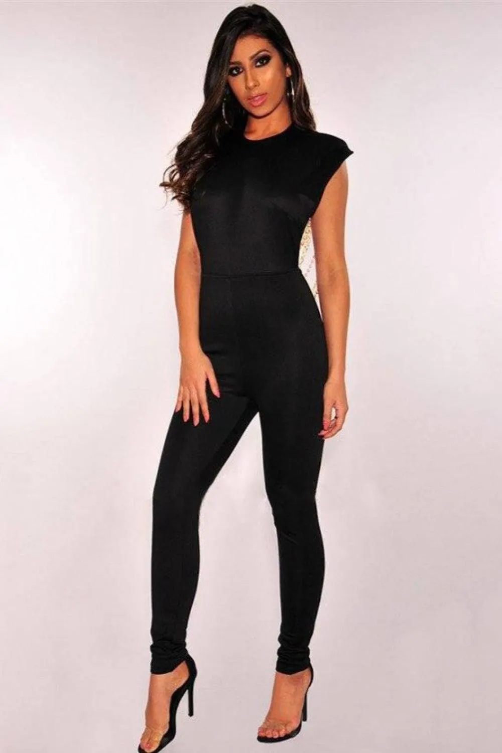 Kendall Pearl Chain Jumpsuit - Black