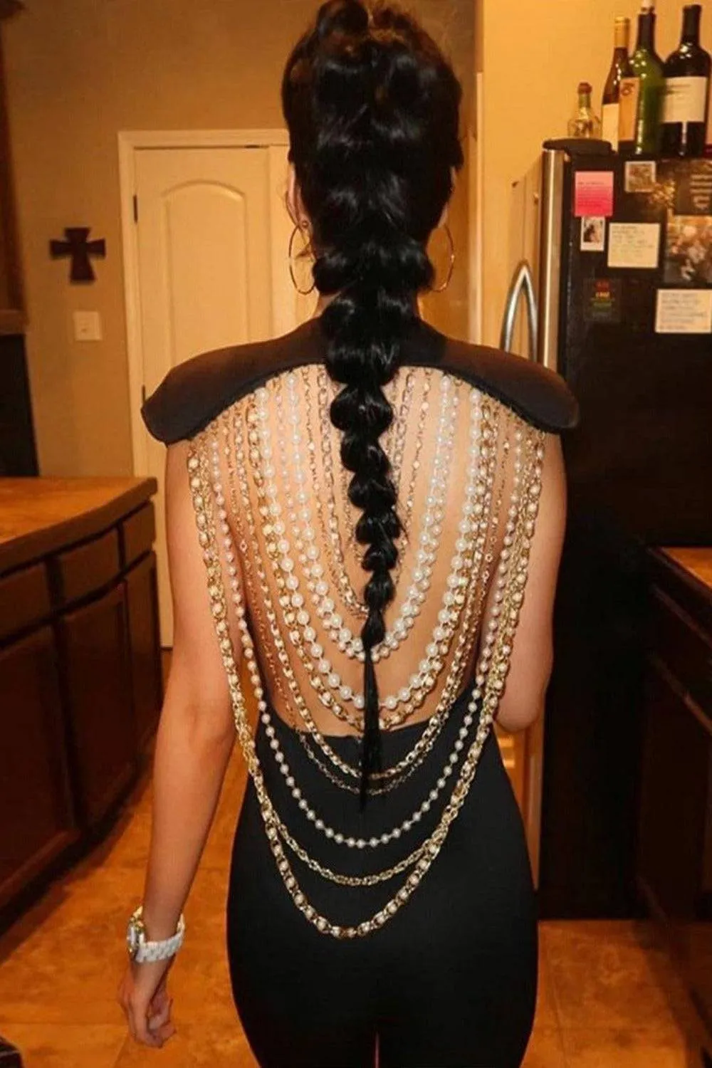 Kendall Pearl Chain Jumpsuit - Black