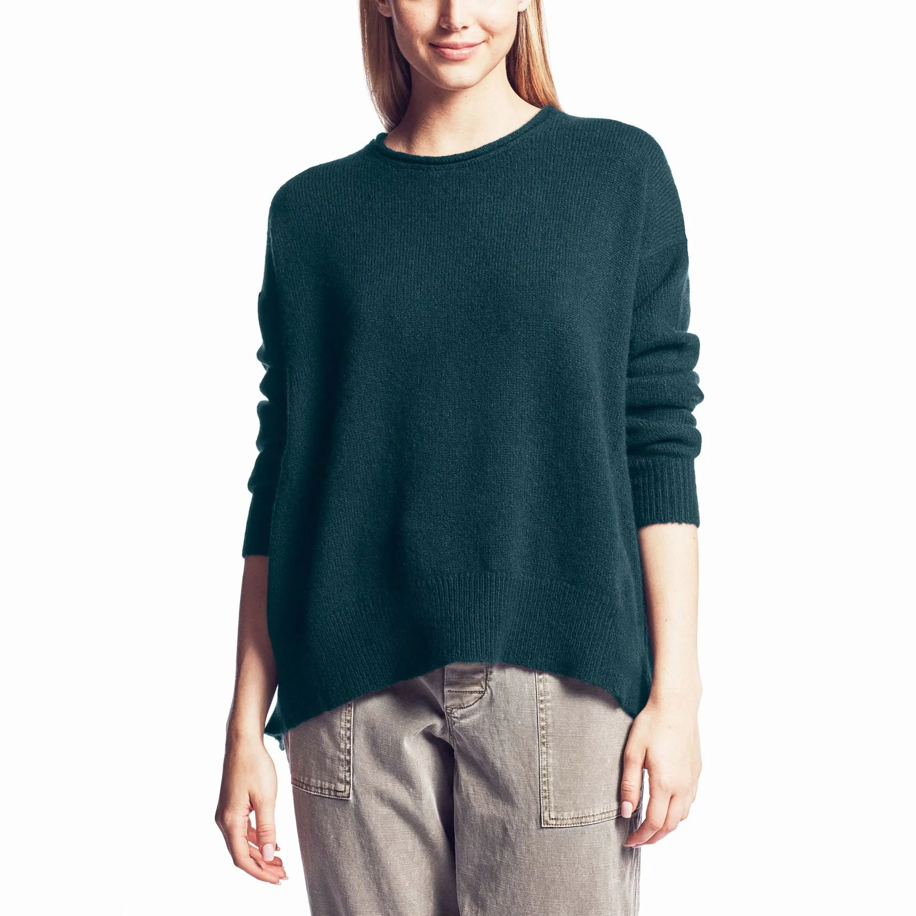 Lightweight Textured Cashmere Crew - Seaweed