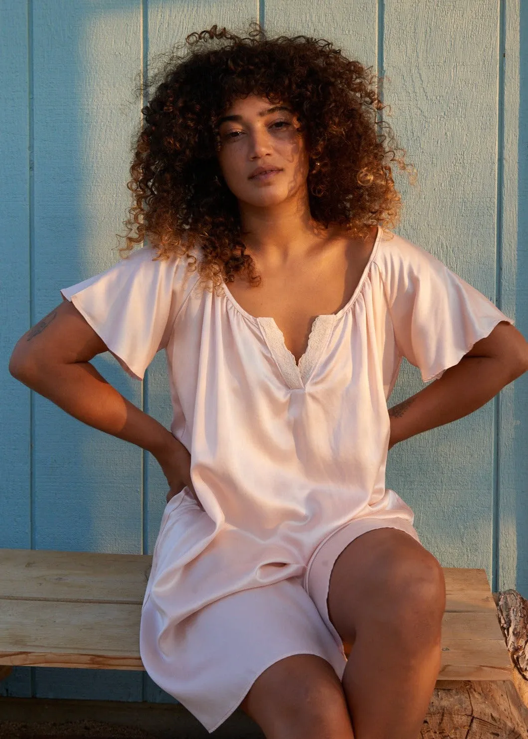Lilly Nightgown in Rose Pink Charmeuse silk
