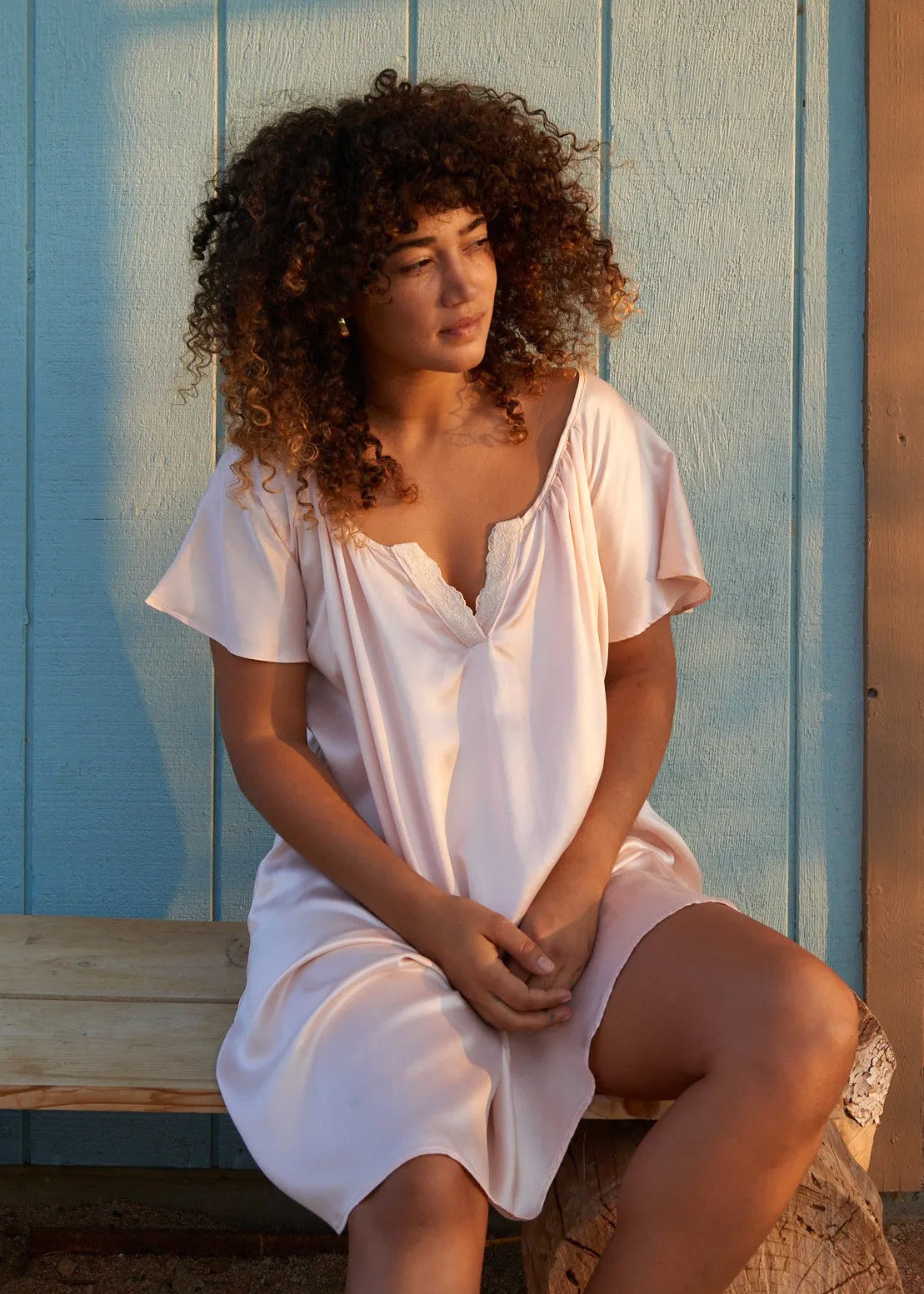 Lilly Nightgown in Rose Pink Charmeuse silk
