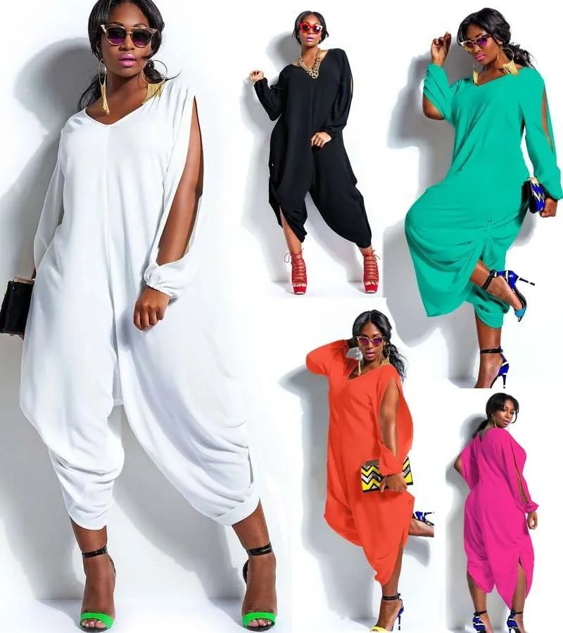 Long Sleeve Harem Romper Playsuit  Plus Size 5 Colors