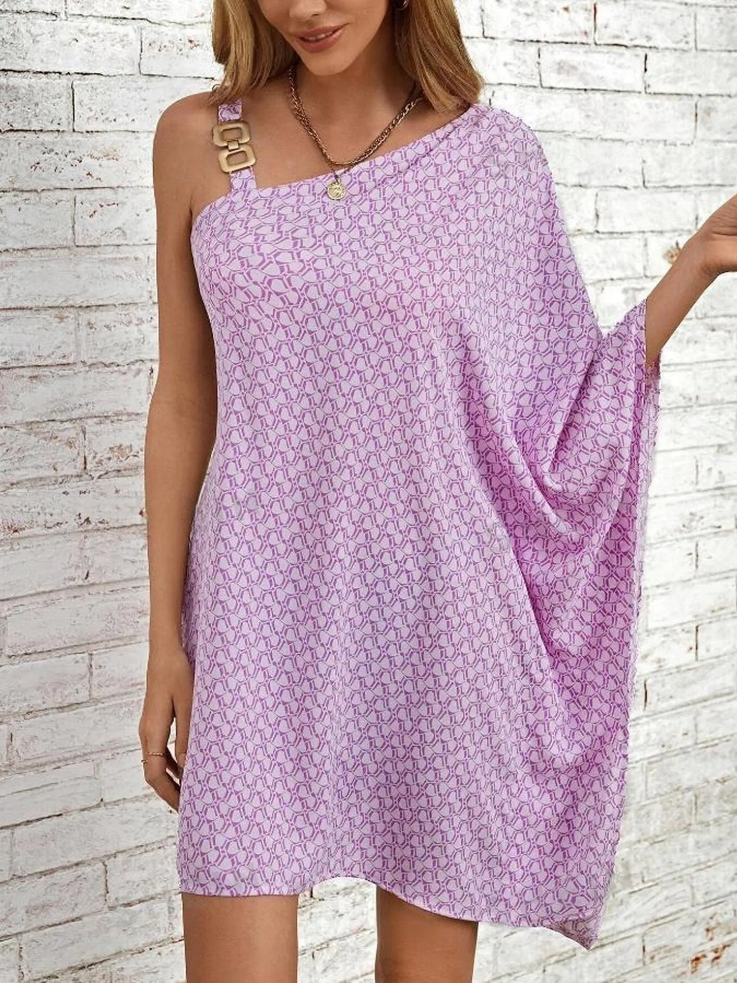 Mauve One Shoulder Flare Dress