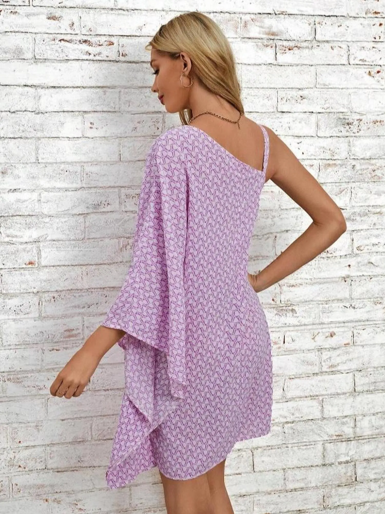 Mauve One Shoulder Flare Dress