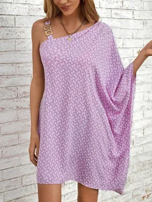 Mauve One Shoulder Flare Dress