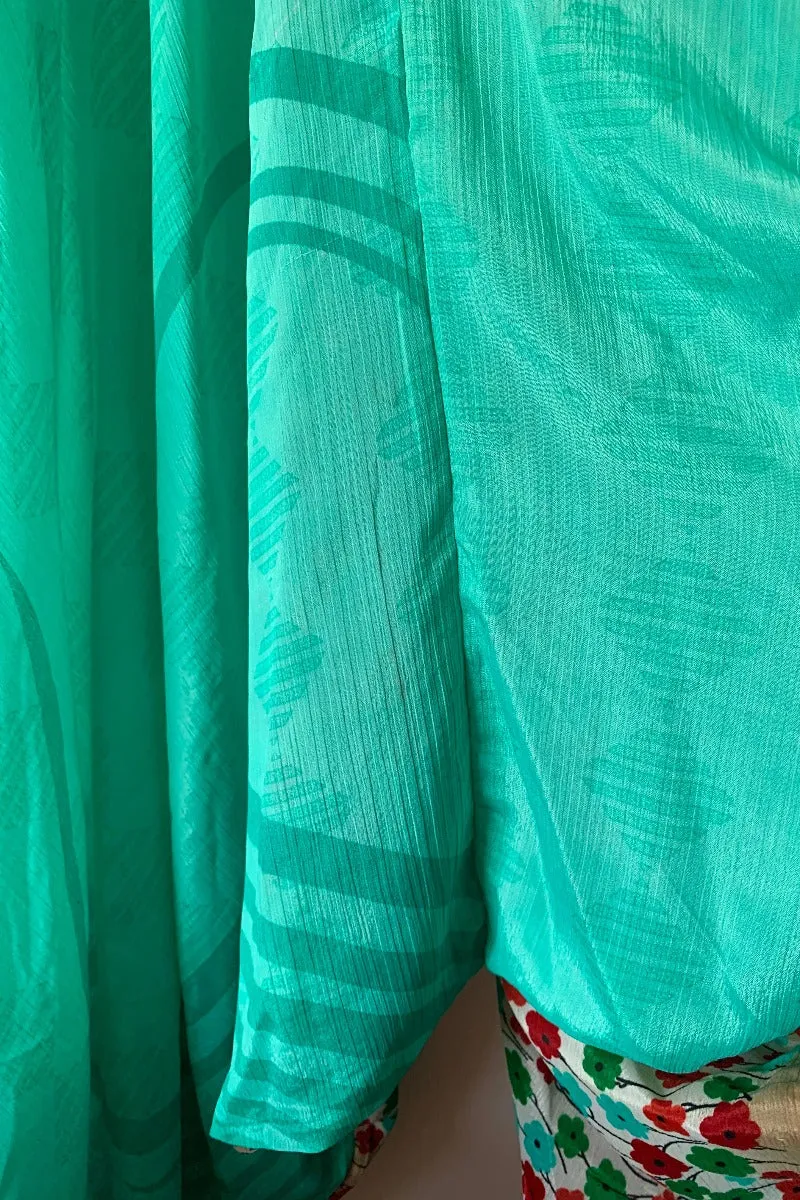 Medusa Harem Jumpsuit - Vintage Sari - Aqua Diamonds & Daisies - M/L
