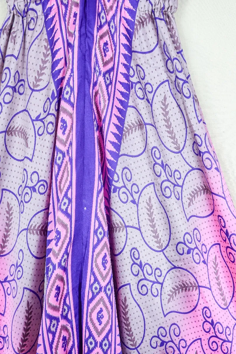 Medusa Harem Jumpsuit - Vintage Sari - Barbie Pink & Purple Vines - M/L