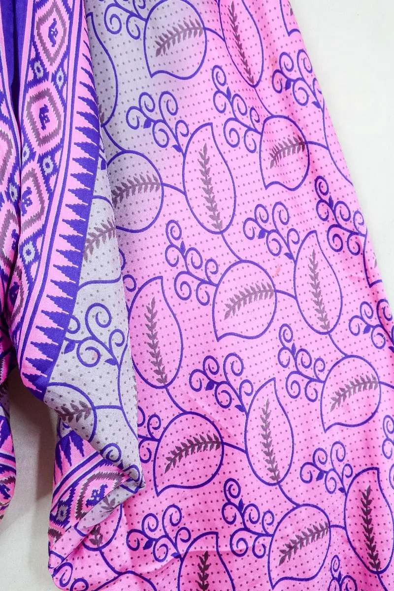 Medusa Harem Jumpsuit - Vintage Sari - Barbie Pink & Purple Vines - M/L