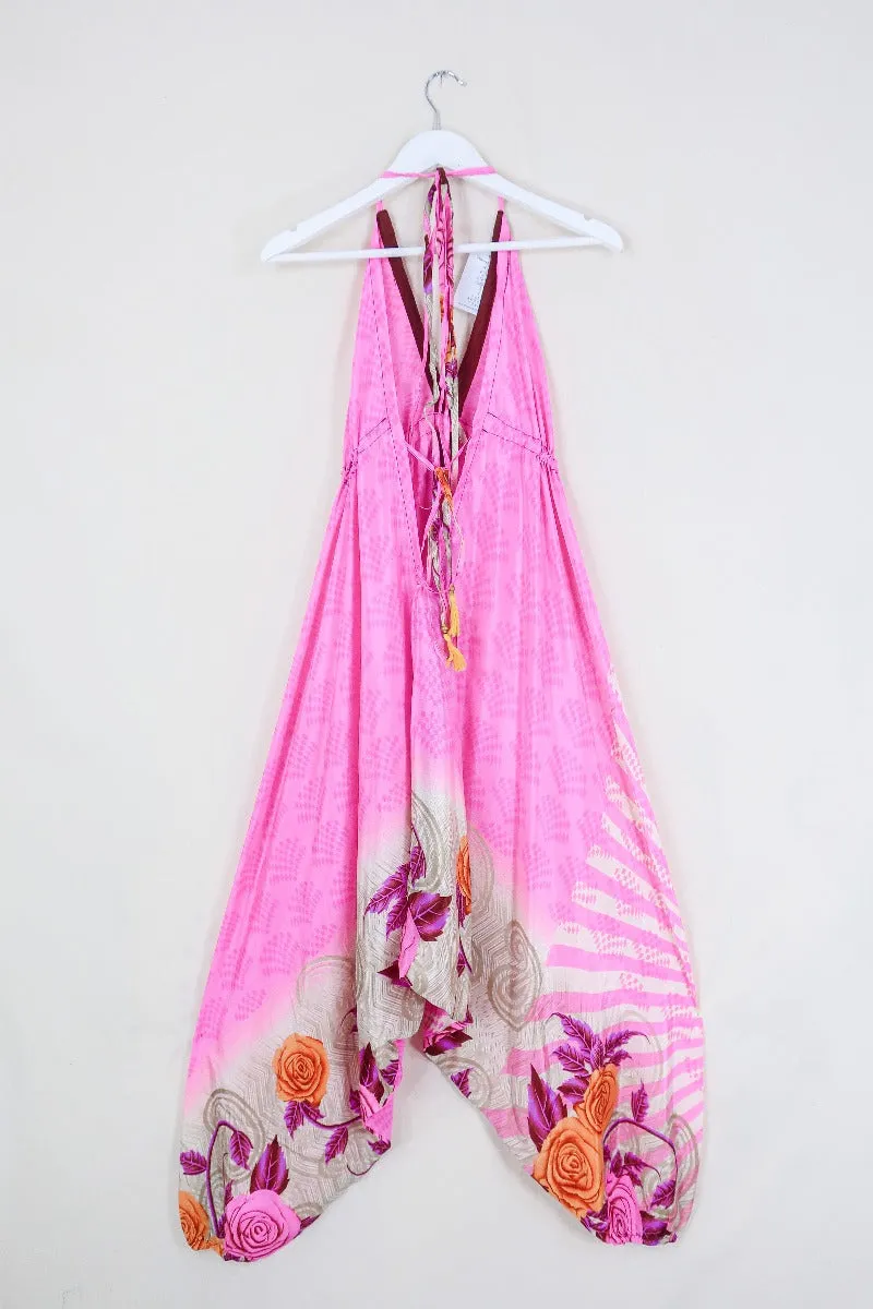 Medusa Harem Jumpsuit - Vintage Sari - Bubblegum Pink - L/XL