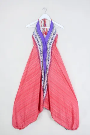 Medusa Harem Jumpsuit - Vintage Sari - Candy Pink Pinstripe - M/L