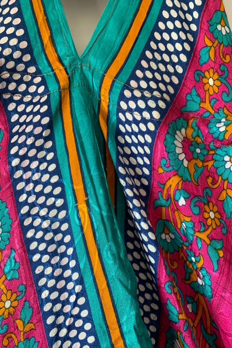 Medusa Harem Jumpsuit - Vintage Sari - Cerise, Gold & Jade Wildflower - S/M