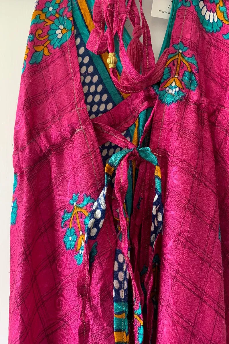 Medusa Harem Jumpsuit - Vintage Sari - Cerise, Gold & Jade Wildflower - S/M