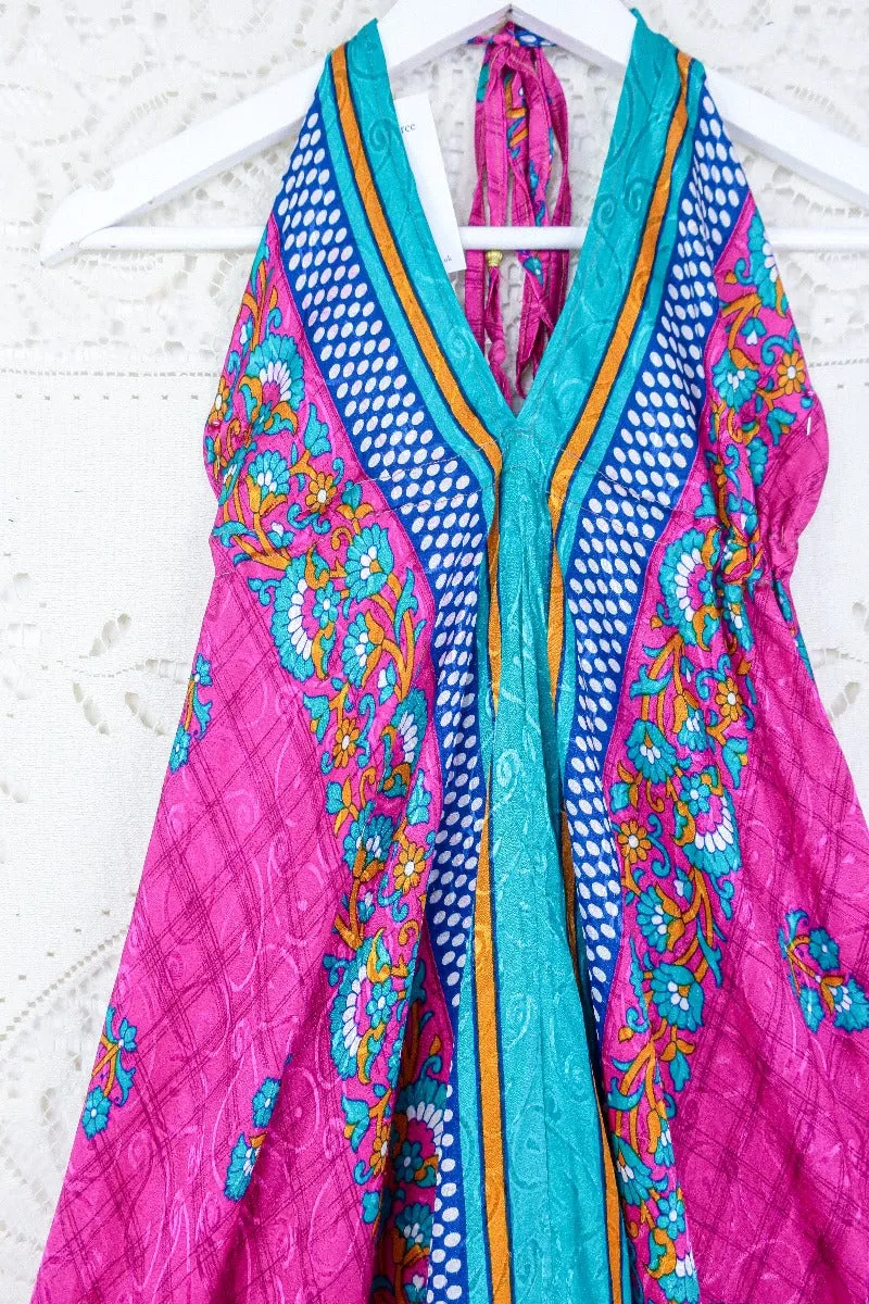 Medusa Harem Jumpsuit - Vintage Sari - Cerise, Gold & Jade Wildflower - S/M