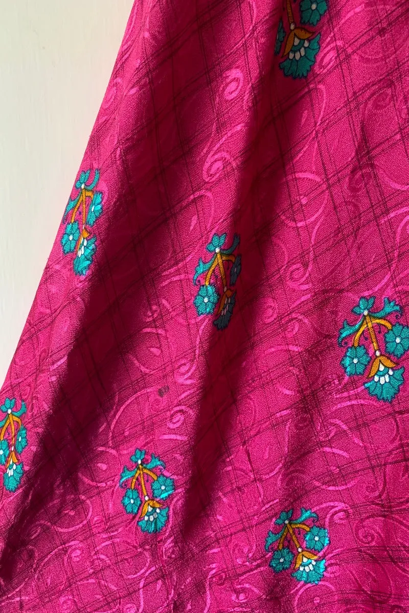 Medusa Harem Jumpsuit - Vintage Sari - Cerise, Gold & Jade Wildflower - S/M