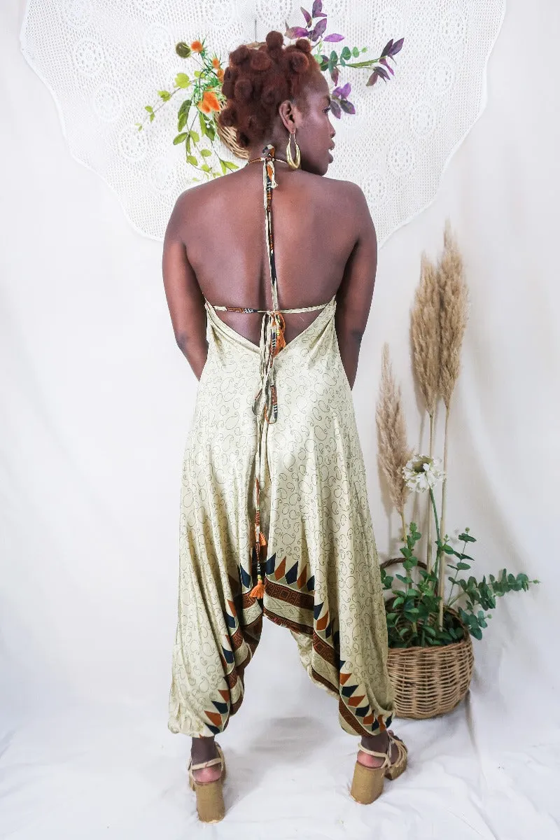 Medusa Harem Jumpsuit - Vintage Sari - Earth Tone Paisley - S/M