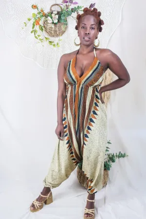 Medusa Harem Jumpsuit - Vintage Sari - Earth Tone Paisley - S/M