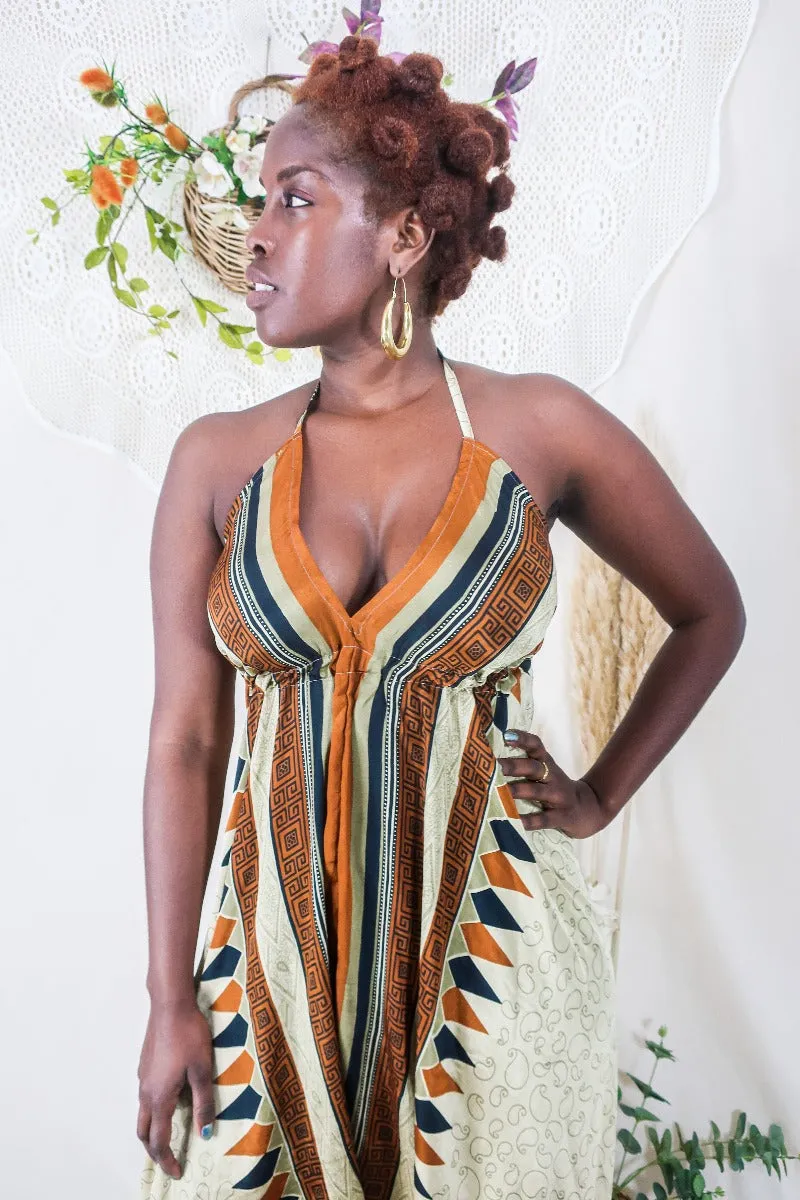 Medusa Harem Jumpsuit - Vintage Sari - Earth Tone Paisley - S/M