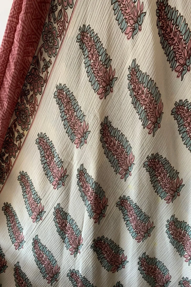 Medusa Harem Jumpsuit - Vintage Sari - Eggshell & Rosehip Pink Ferns - L/XL