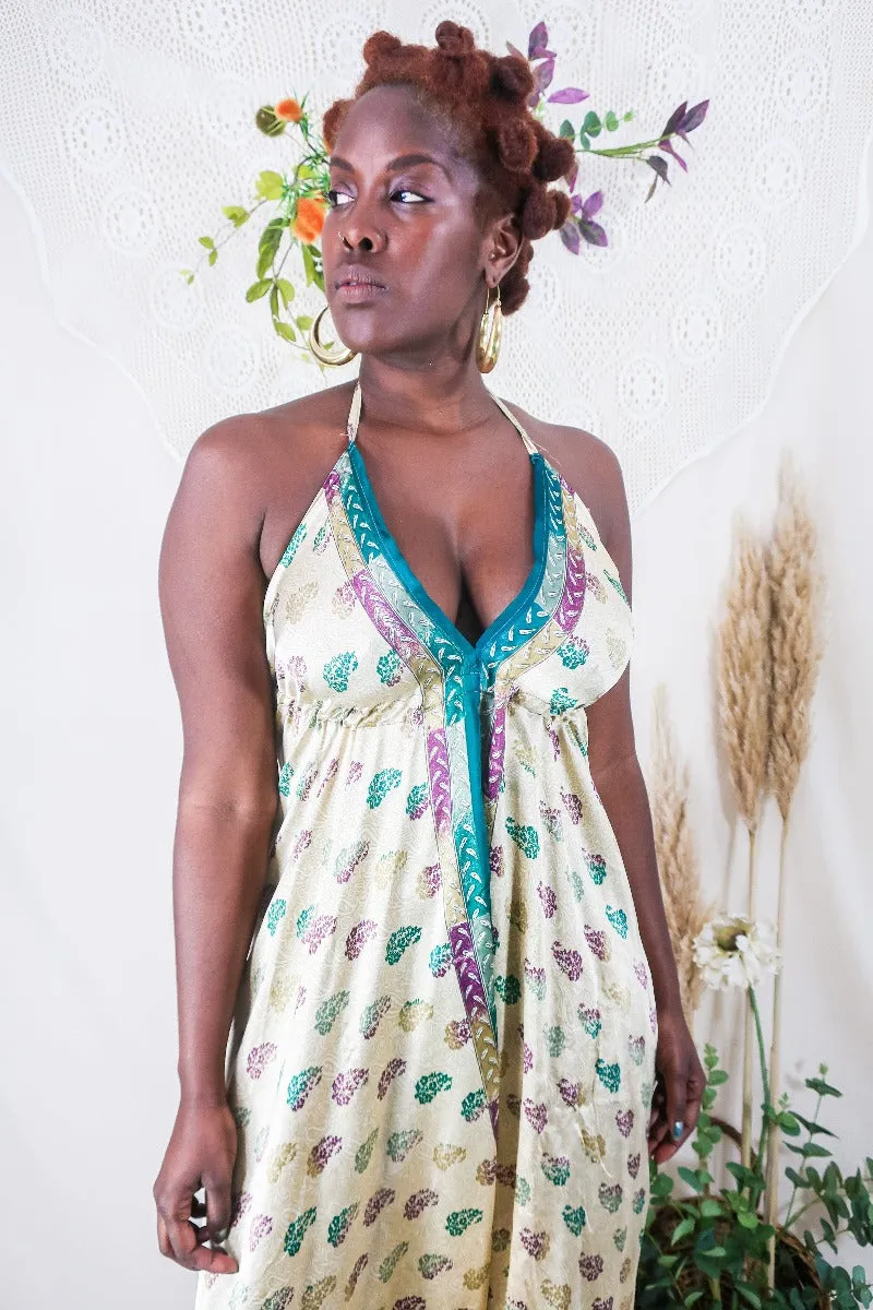 Medusa Harem Jumpsuit - Vintage Sari - Gold Wildflower Motif - M/L