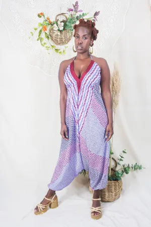 Medusa Harem Jumpsuit - Vintage Sari - Lilac Spots & Stripes - S/M