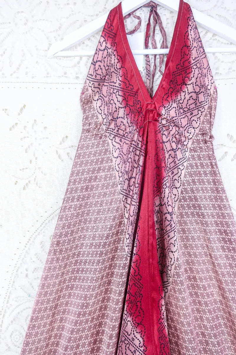 Medusa Harem Jumpsuit - Vintage Sari - Rose Gold & Crimson Tile Print - M/L