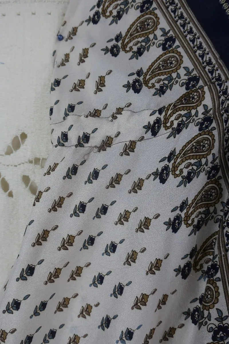 Medusa Harem Jumpsuit - Vintage Sari - Salt White & Indigo Paisley - M/L