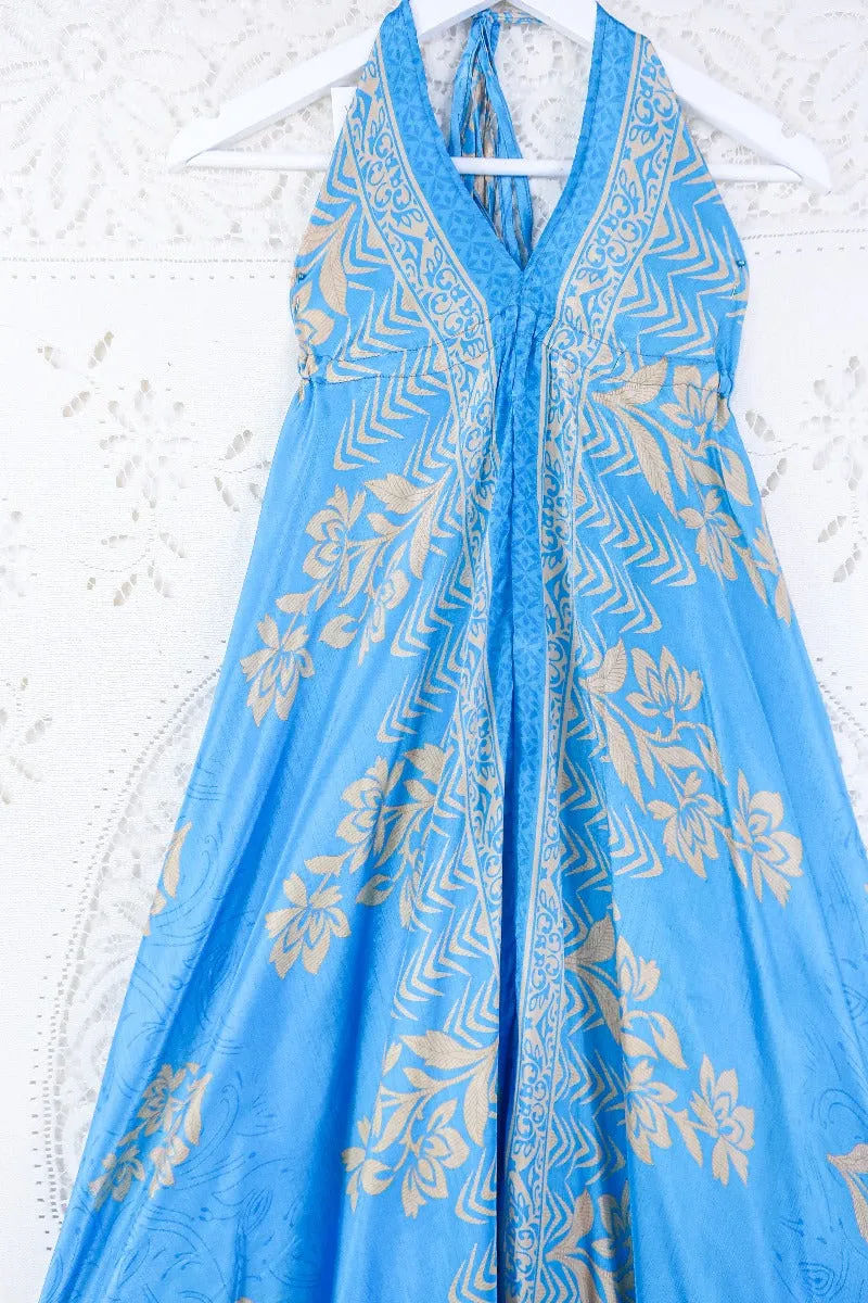 Medusa Harem Jumpsuit - Vintage Sari - Sky Blue & Beige Floral - S/M