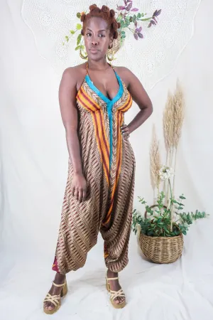 Medusa Harem Jumpsuit - Vintage Sari - Tiger Eye & Taupe - S/M