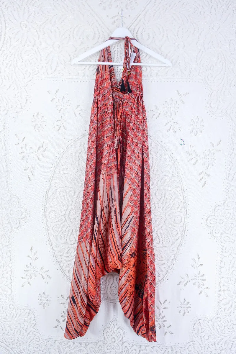 Medusa Harem Jumpsuit - Vintage Sari - Tiger Eye Earth Tone - S/M