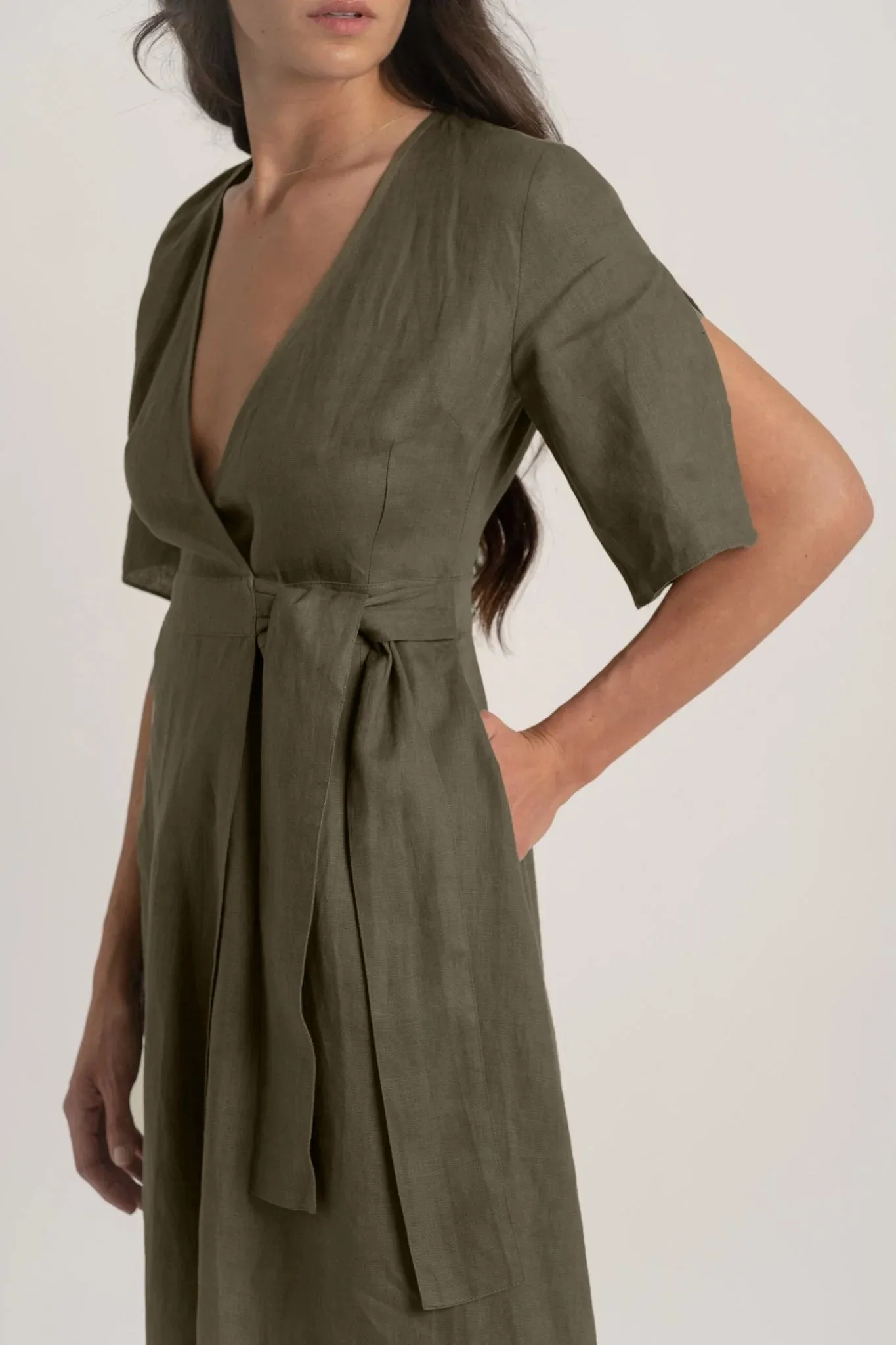 Meraki Wrap Dress Khaki