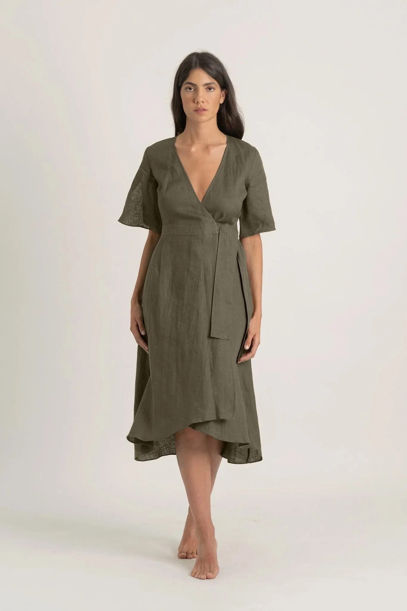 Meraki Wrap Dress Khaki