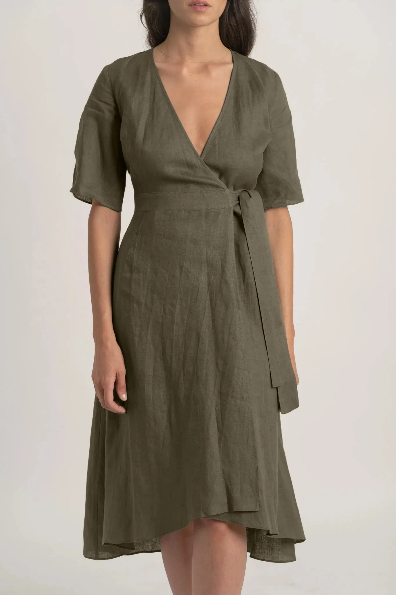 Meraki Wrap Dress Khaki