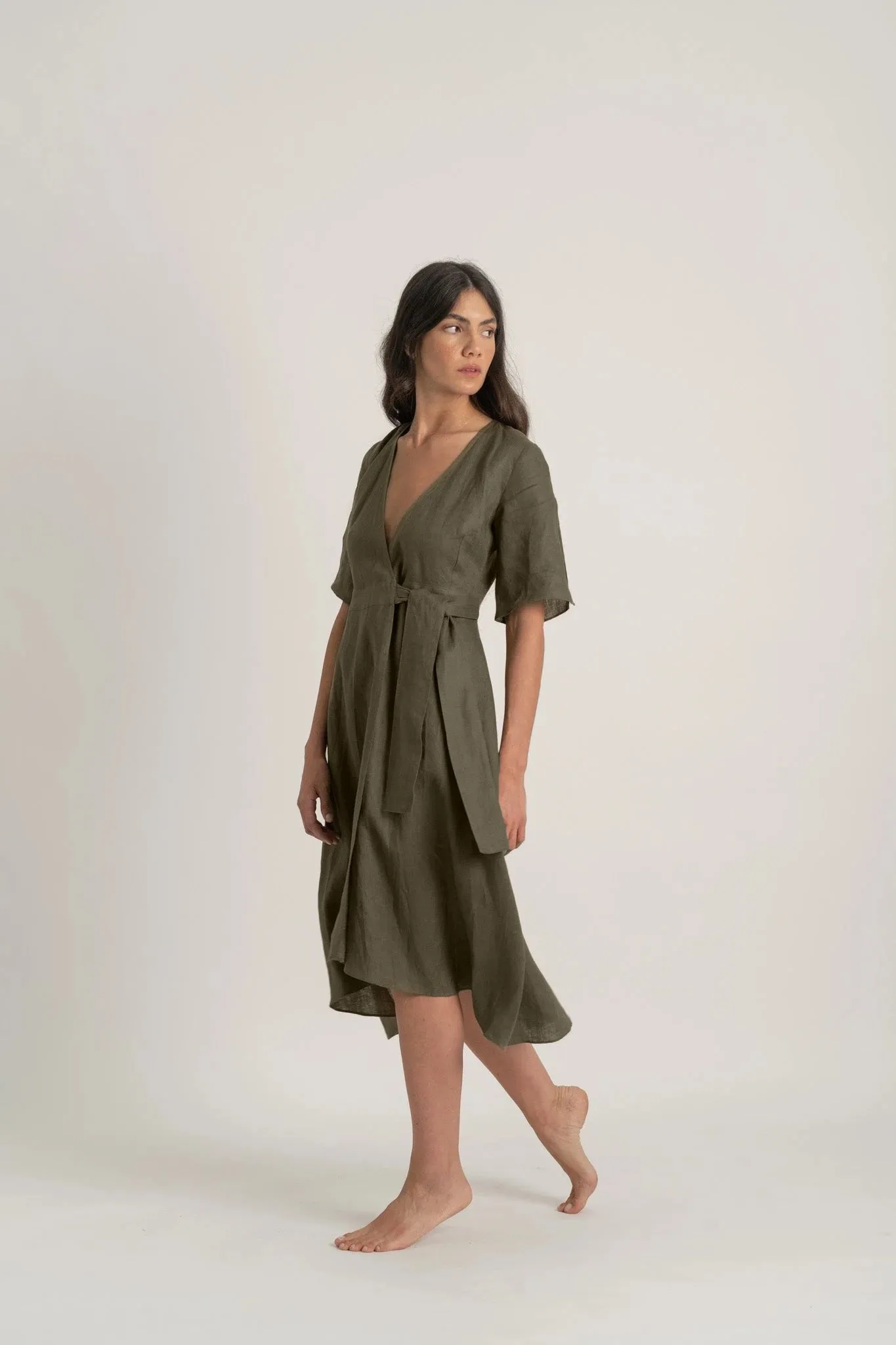 Meraki Wrap Dress Khaki