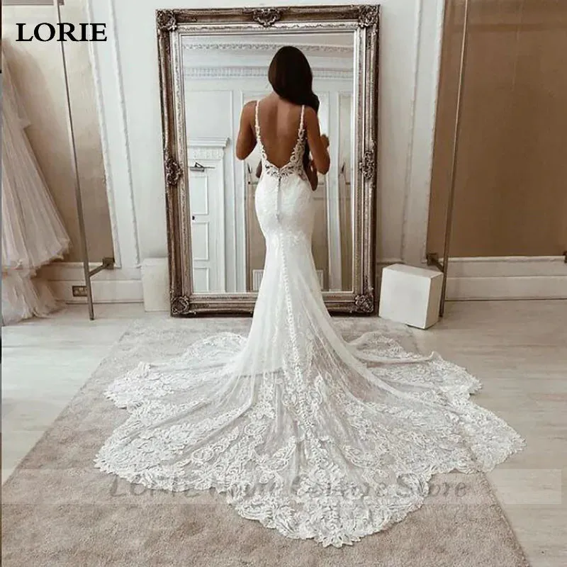 Mermaid Wedding Dresses Spaghetti Strap Soft Tulle Backless