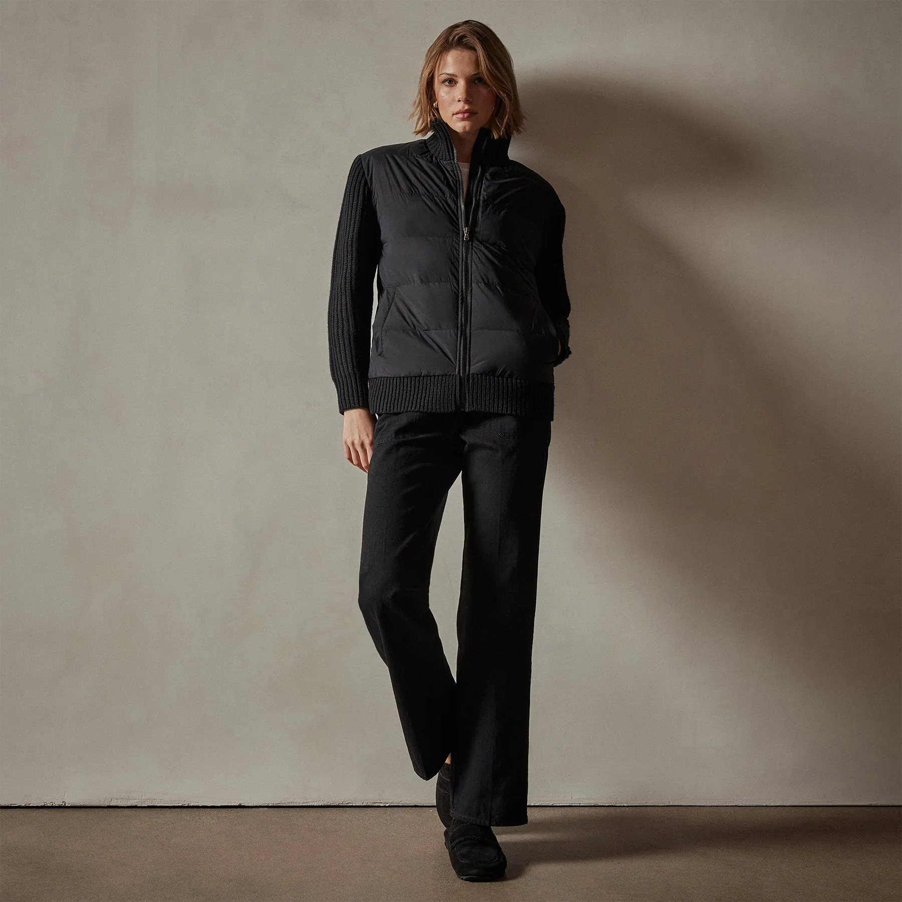 Mixed Media Zip Front Jacket - Black