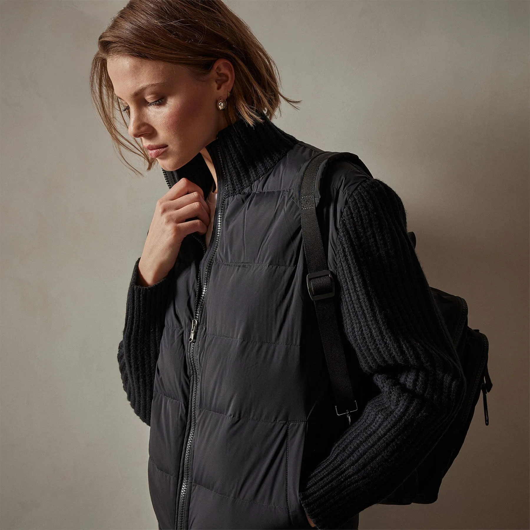 Mixed Media Zip Front Jacket - Black