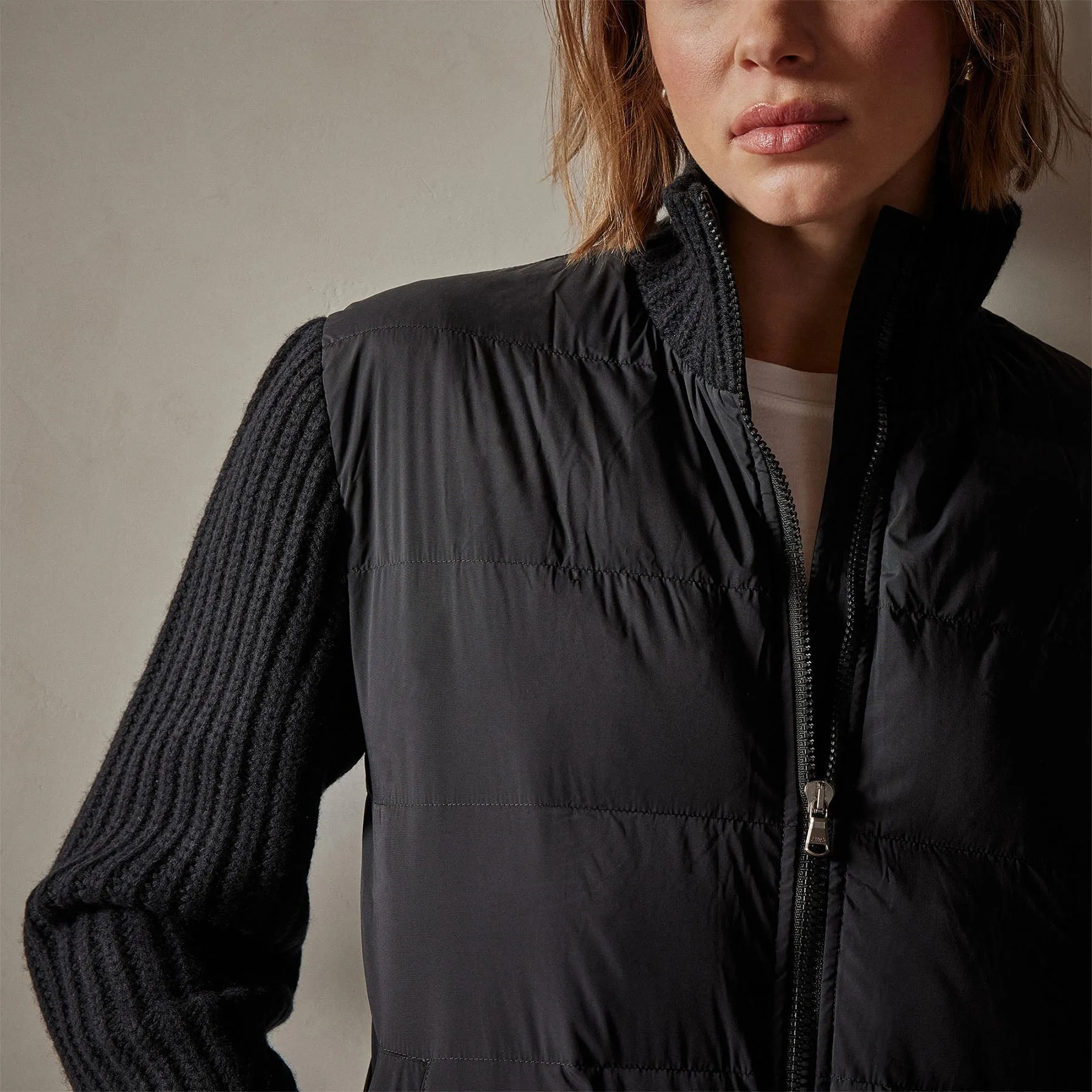 Mixed Media Zip Front Jacket - Black