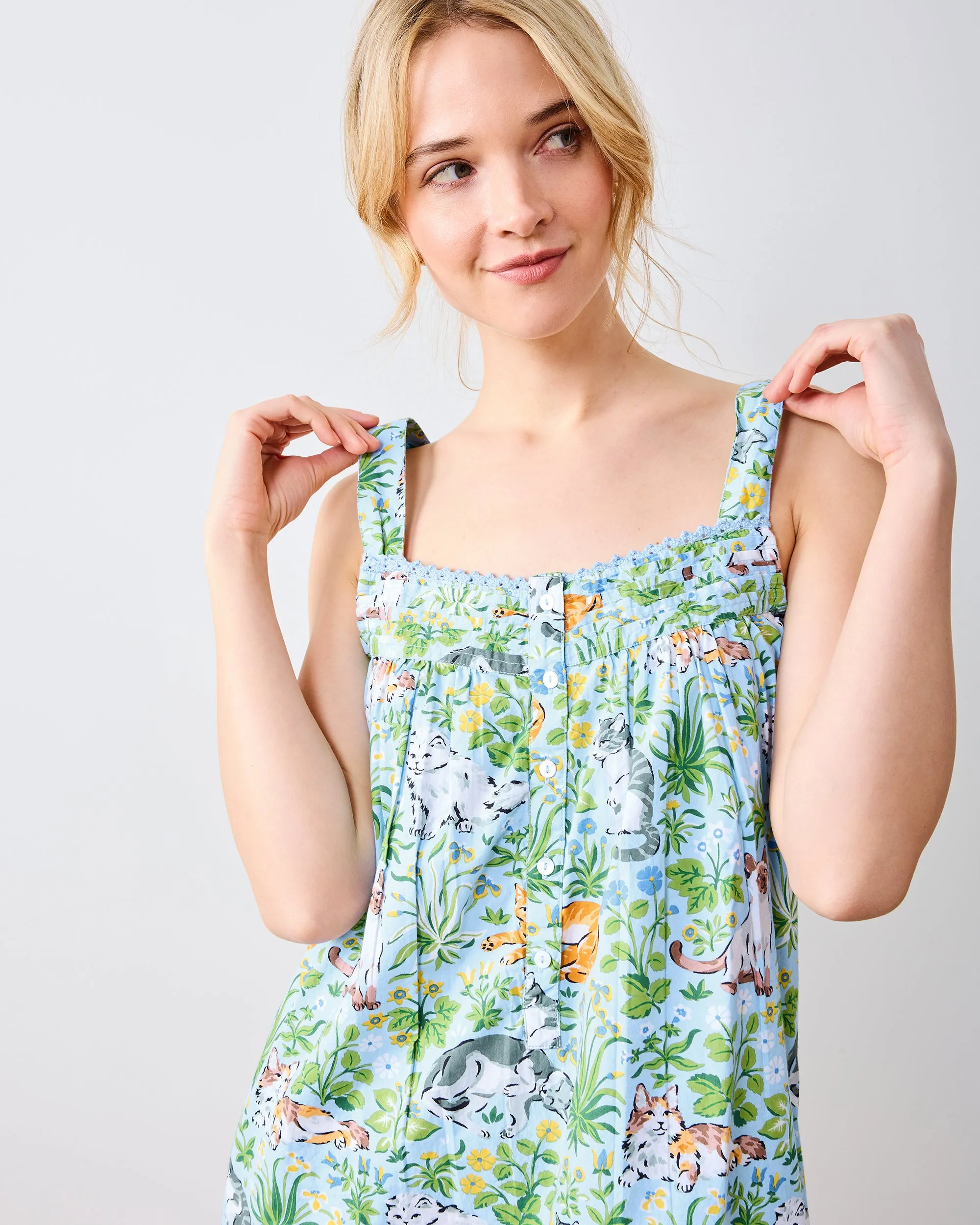 Must Love Cats - Back To Bed Nightgown - Cornflower