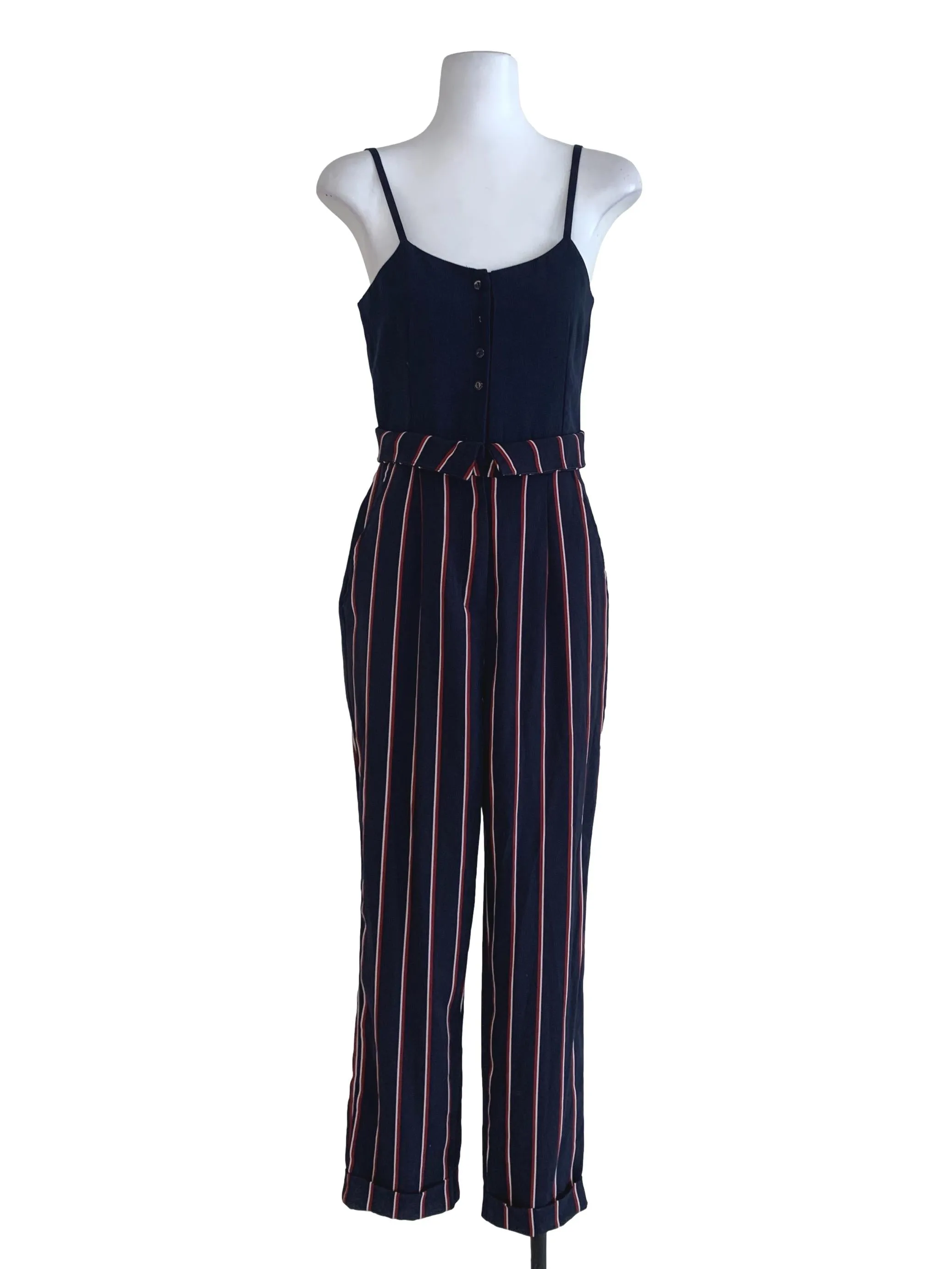 Navy Blue Chalk Stripe Jumpsuit